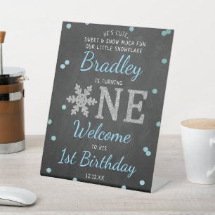 Snowflake Winter Chalkboard 1. Geburtstag Willkomm Sockelschild