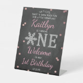 Snowflake Winter Chalkboard 1. Geburtstag Willkomm Sockelschild (Vorderseite)