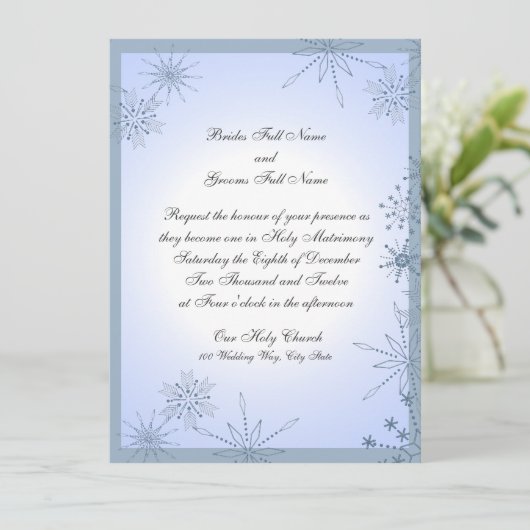Snowflake Winter Ice Blue Einladung (Stehend Vorderseite)