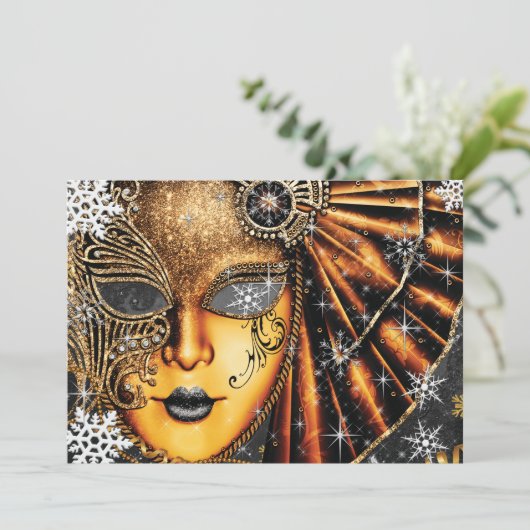 Snowflake Winter Neujahr Masquerade Party Einladung (Stehend Vorderseite)