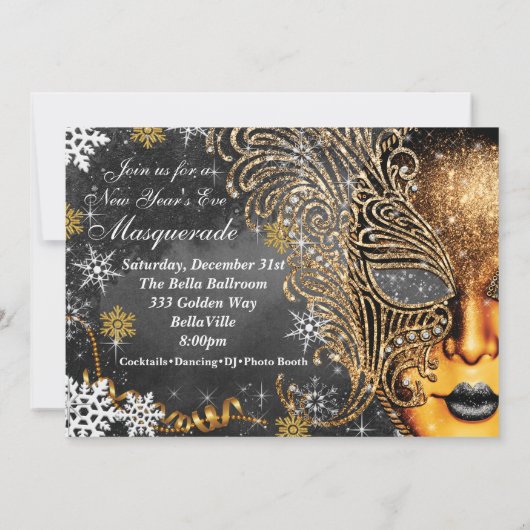 Snowflake Winter Neujahr Masquerade Party Einladung (Rückseite)
