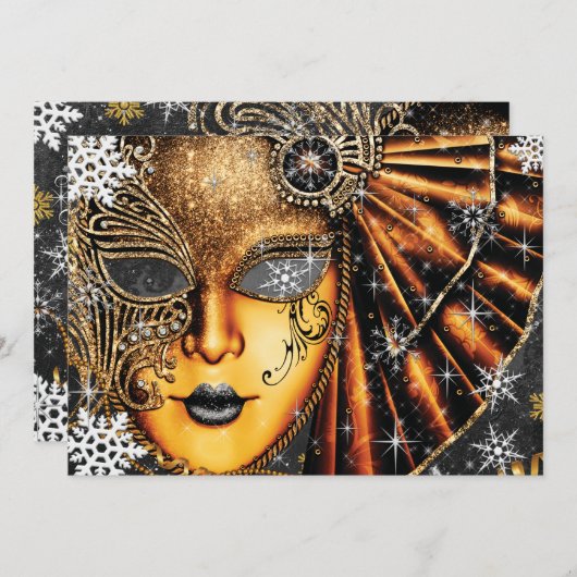 Snowflake Winter Neujahr Masquerade Party Einladung (Vorne/Hinten)