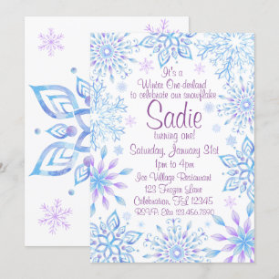 Snowflake Winter One-Derland Erster Geburtstag Einladung