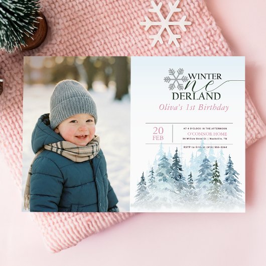 Snowflake Winter Onederland 1st Birthday Kid Photo Einladung