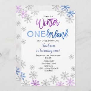 Snowflake Winter Onederland Erster Geburtstag Einl Einladung