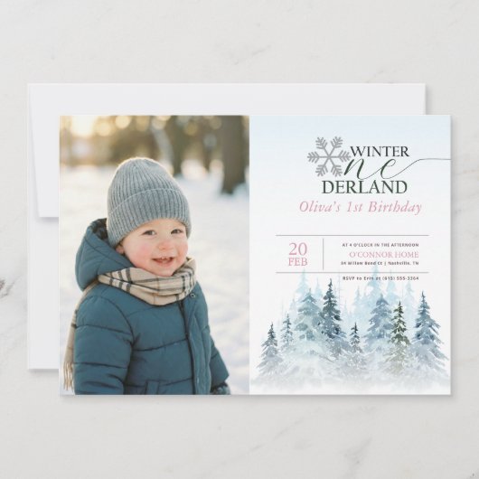 Snowflake Winter Onederland Kid Photo 1st Birthday Einladung (Vorderseite)