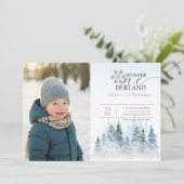 Snowflake Winter Onederland Kid Photo 1st Birthday Einladung (Stehend Vorderseite)
