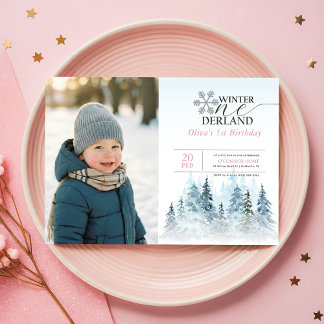 Snowflake Winter Onederland Kid Photo 1st Birthday Einladung