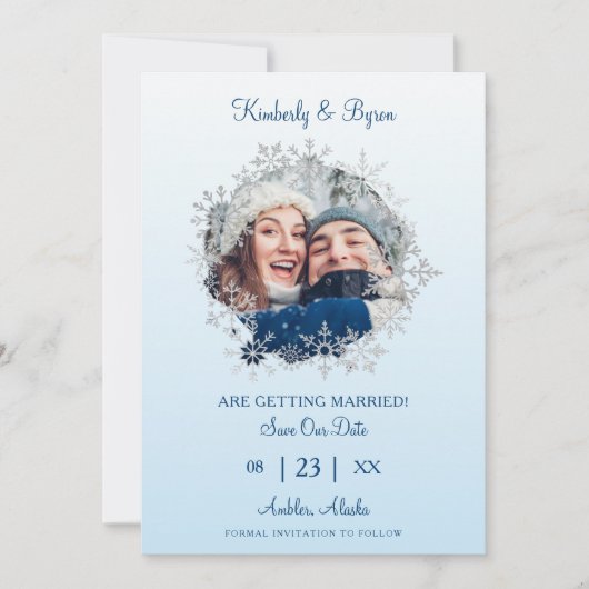 Snowflake Winter Themed for Wedding Romantic Photo Save The Date (Vorderseite)