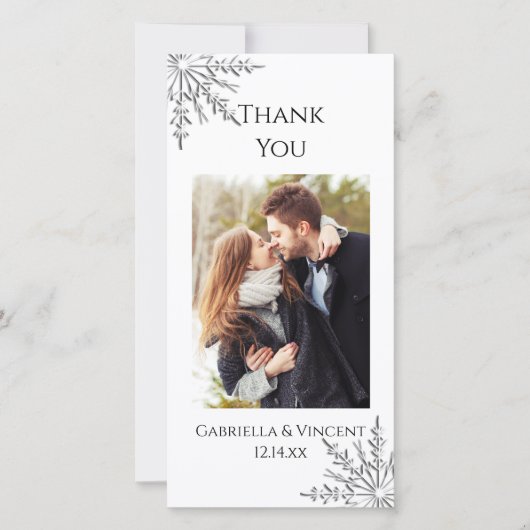 Snowflake Winter Wedding Danke Foto Card (Vorderseite)