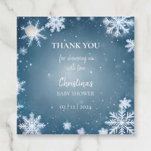 Snowflake Winter Wonderland Baby Dusche Blau Geschenkanhänger (Vorderseite)