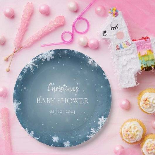 Snowflake Winter Wonderland Baby Dusche Blau Pappteller (Party)