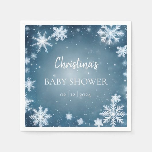 Snowflake Winter Wonderland Baby Dusche Blau Serviette (Vorderseite)
