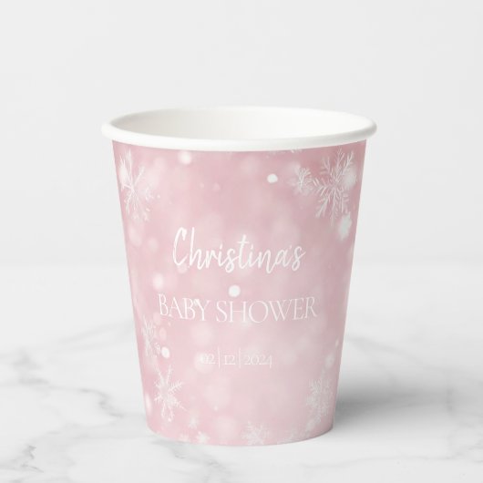 Snowflake Winter Wonderland Babydusche Rosa Pappbecher (Vorderseite)