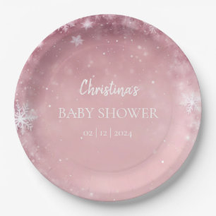 Snowflake Winter Wonderland Babydusche Rosa Pappteller