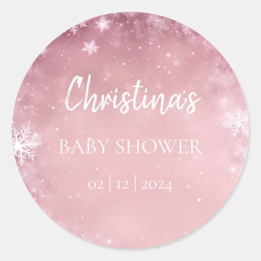 Snowflake Winter Wonderland Babydusche Rosa Runder Aufkleber (Vorderseite)