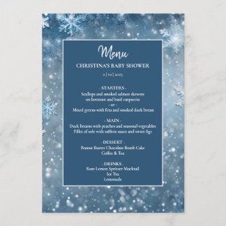 Snowflake Winter Wonderland Blue Baby Dusche Menükarte