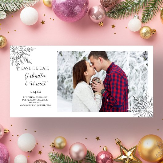 Snowflake WinterWedding Save the Date Fotokarte
