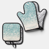 Snowflake Wirbel auf Blue Niedlich Custom Christma Ofenhandschuh & Topflappen-Set (Vorderseite/Rückseite)