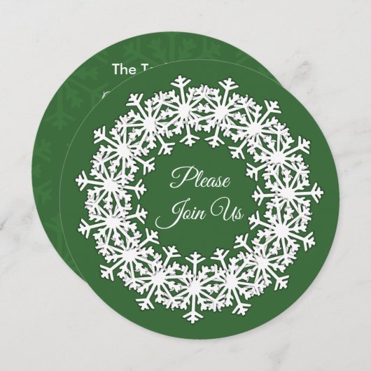 Snowflake Wreath Green Einladung (Vorne/Hinten)