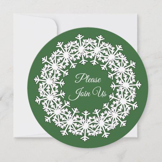 Snowflake Wreath Green Einladung (Vorderseite)
