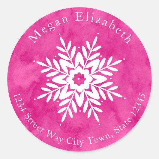 Snowflake Zeichne 2 & Hot-Pink-Aquarelletiketten Runder Aufkleber (Vorderseite)