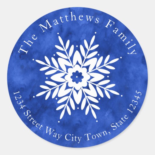 Snowflake Zeichne 2, Indigoblau-Aquarelletiketten Runder Aufkleber (Vorderseite)