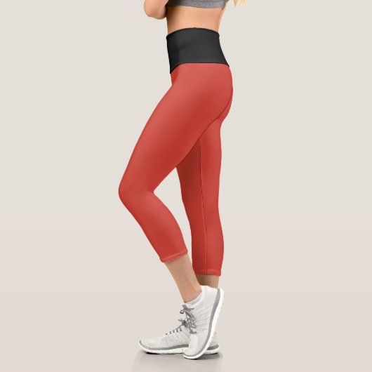 Snowflakes and Angels on Red Background Black Capri Leggings (Links)