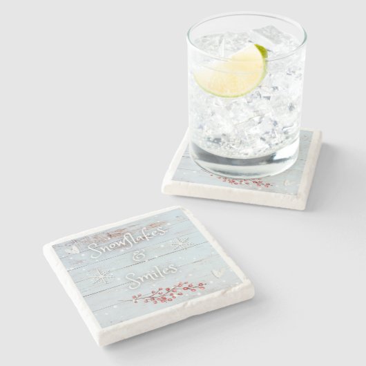 Snowflakes and Smiles Coaster Steinuntersetzer (Seitenansicht)