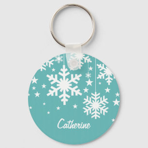 Snowflakes and Stars Keychain, Aqua Schlüsselanhänger