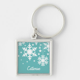 Snowflakes and Stars Premium Keychain, Aqua Schlüsselanhänger