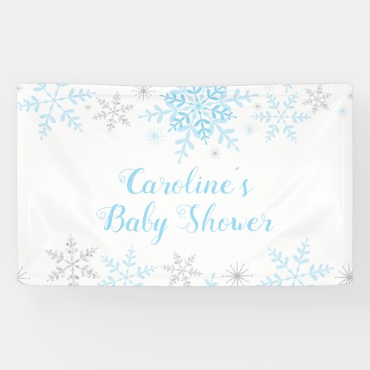 Snowflakes Baby Boy Dusche Blau und Silber Glitzer Banner (Horizontal)