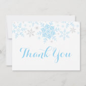 Snowflakes Baby Boy Dusche Blue Silver Vielen Dank Einladung (Vorderseite)