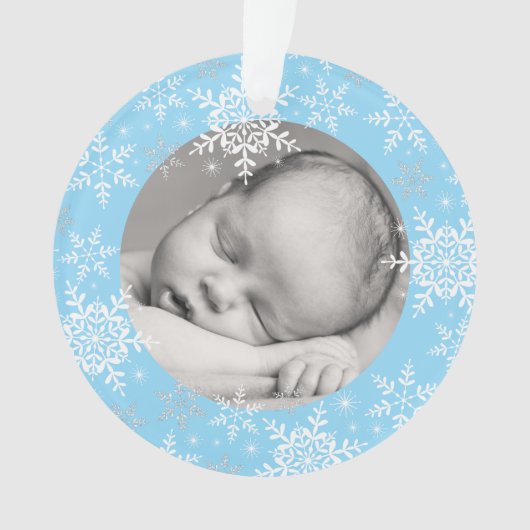 Snowflakes Baby Boy's First Christmas Blue Glitzer Ornament (Vorderseite)