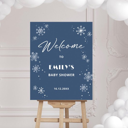 Snowflakes Baby Dusche Blue Begrüßungszeichen Poster