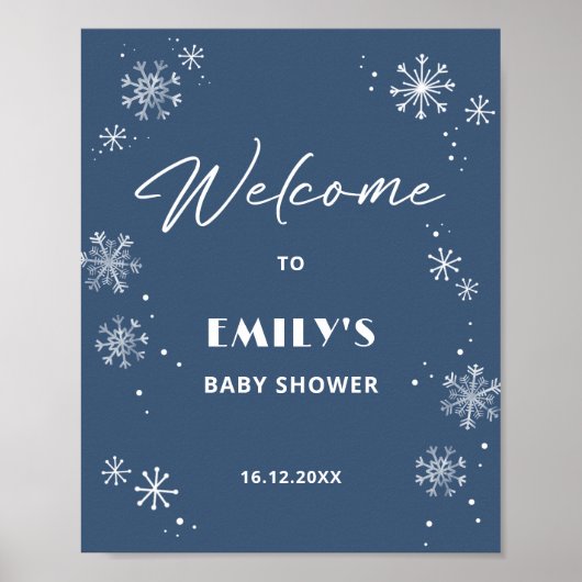 Snowflakes Baby Dusche Blue Begrüßungszeichen Poster (Vorne)