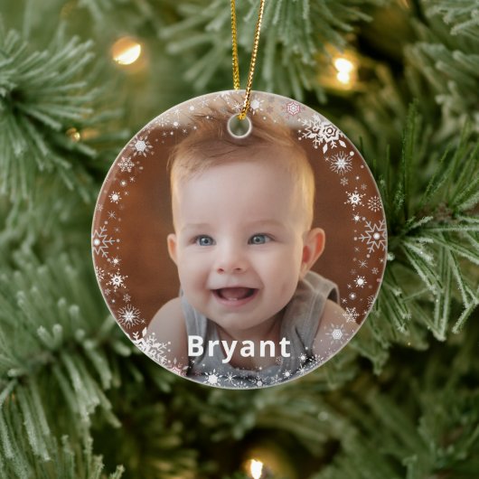 Snowflakes Baby Foto First Christmas Holiday Keramik Ornament (Baum)