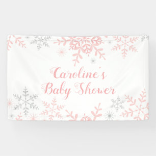 Snowflakes Baby Girl Dusche Pink & Silver Glitzer Banner