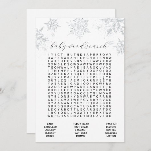 Snowflakes Baby Word Search Game Card Einladung (Vorne/Hinten)