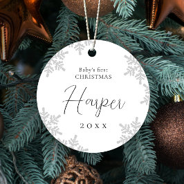 Snowflakes Baby's erster Weihnachtsskriptname Ornament Aus Metall