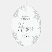 Snowflakes Baby's erster Weihnachtsskriptname Ornament Aus Metall (Vorderseite links)