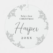 Snowflakes Baby's erster Weihnachtsskriptname Ornament Aus Metall (Vorderseite)