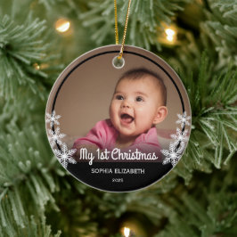 Snowflakes Baby's First Christmas Foto Black Keramik Ornament