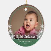 Snowflakes Baby's First Christmas Foto Green Keramik Ornament (Links)