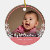 Snowflakes Baby's First Christmas Foto Pink Keramik Ornament (Vorne)