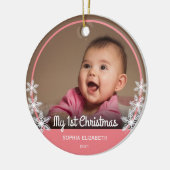 Snowflakes Baby's First Christmas Foto Pink Keramik Ornament (Links)