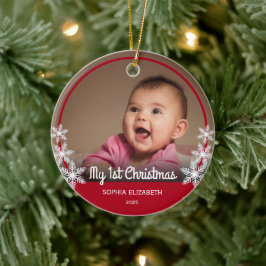 Snowflakes Baby's First Christmas Foto Red Keramik Ornament