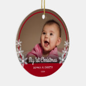 Snowflakes Baby's First Christmas Foto Red Keramik Ornament (Rechts)