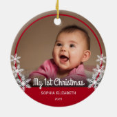Snowflakes Baby's First Christmas Foto Red Keramik Ornament (Hinten)