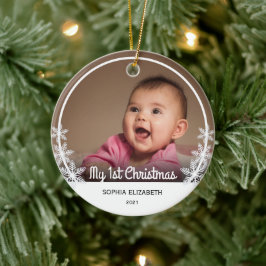 Snowflakes Baby's First Christmas Foto White Keramik Ornament